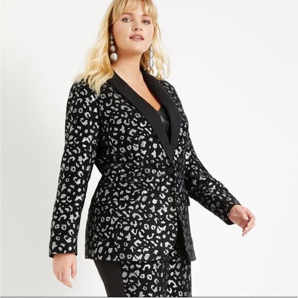 Eloquii Silver Brocade Leopard Print Blazer - Size 16 - Picture 1 of 8